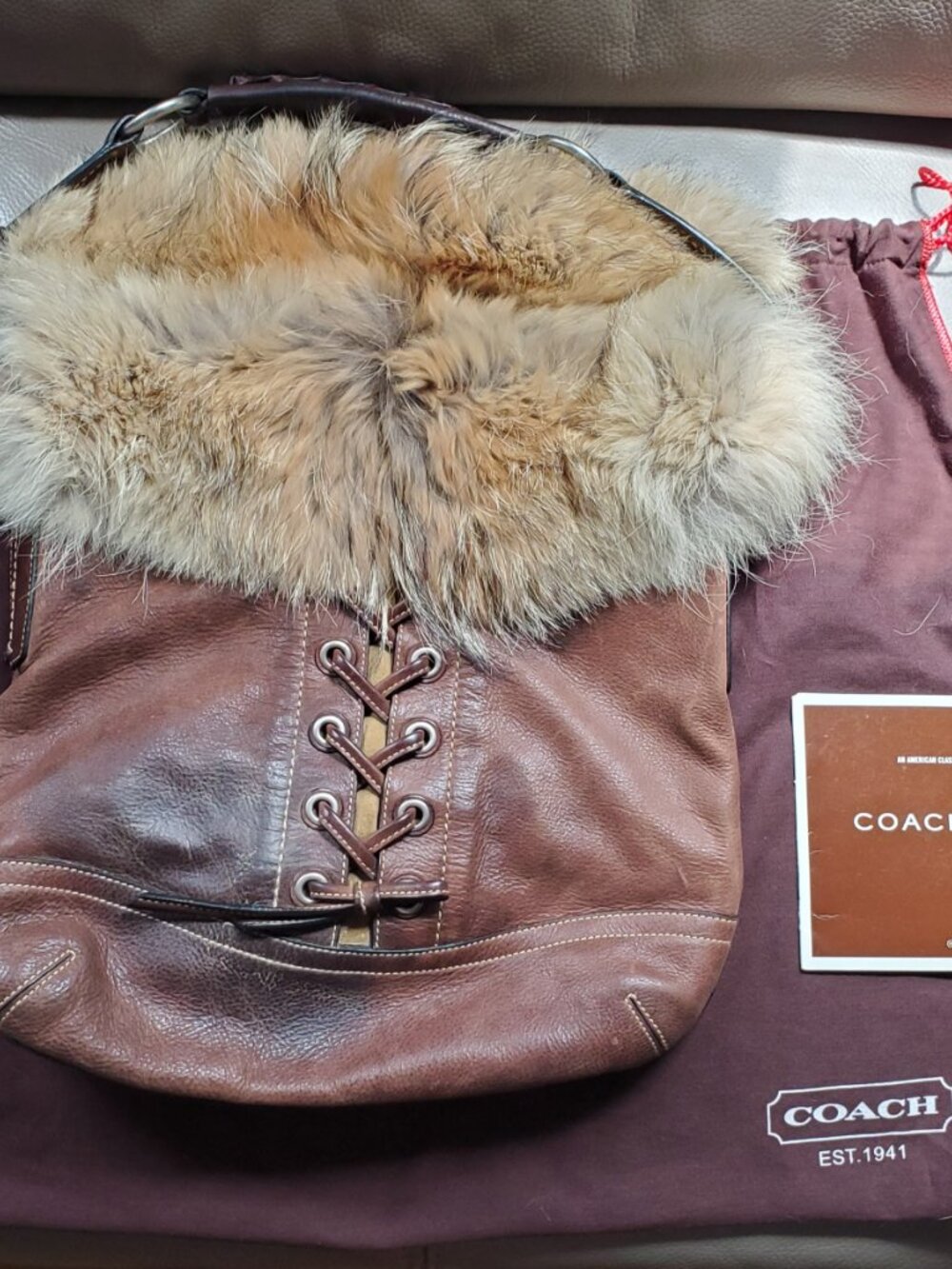 RARE Vintage 2004 Coach Limited Edition Coyote Fur & Laced Leather Hobo #1426